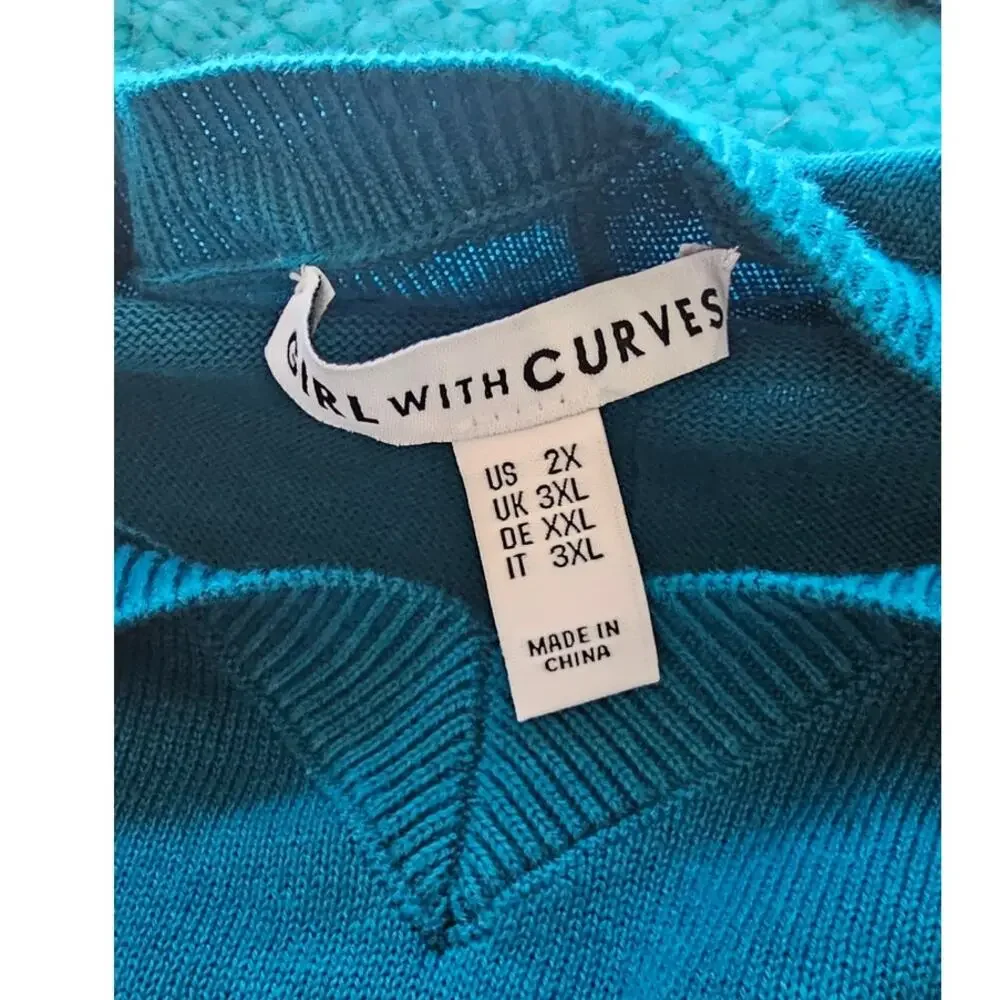 Girl with Curves French Terry V-Neck Long Sleeve Sweater‎ Women Size 2XL Blue